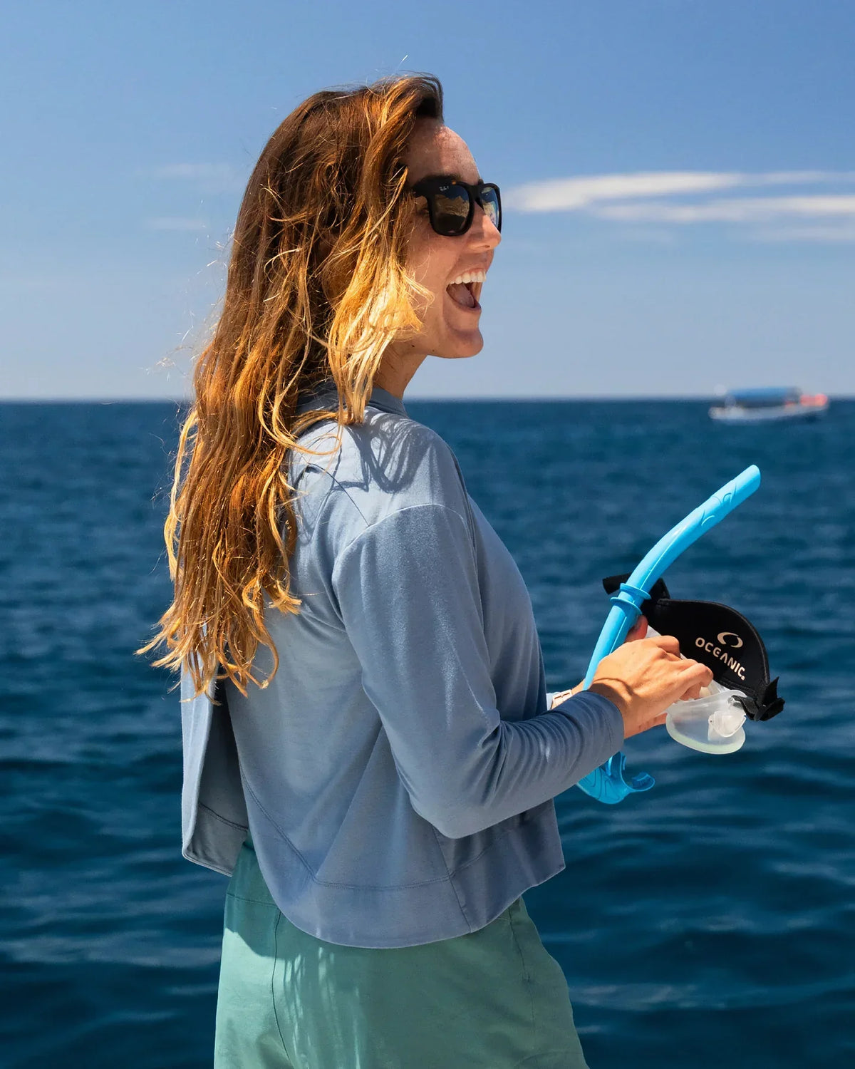 Women's Free Fly Pacific Blue Bamboo Shade Crossover Hoodie FF612-421
