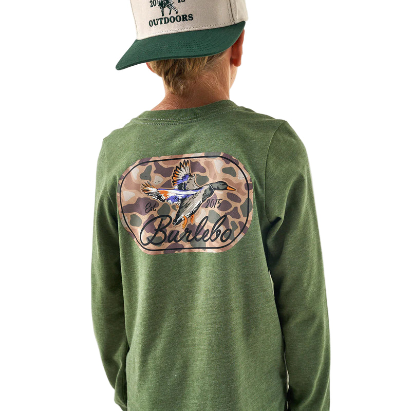 Boy's Burlebo Long Sleeve Duck Flying in Tee Olive Green
