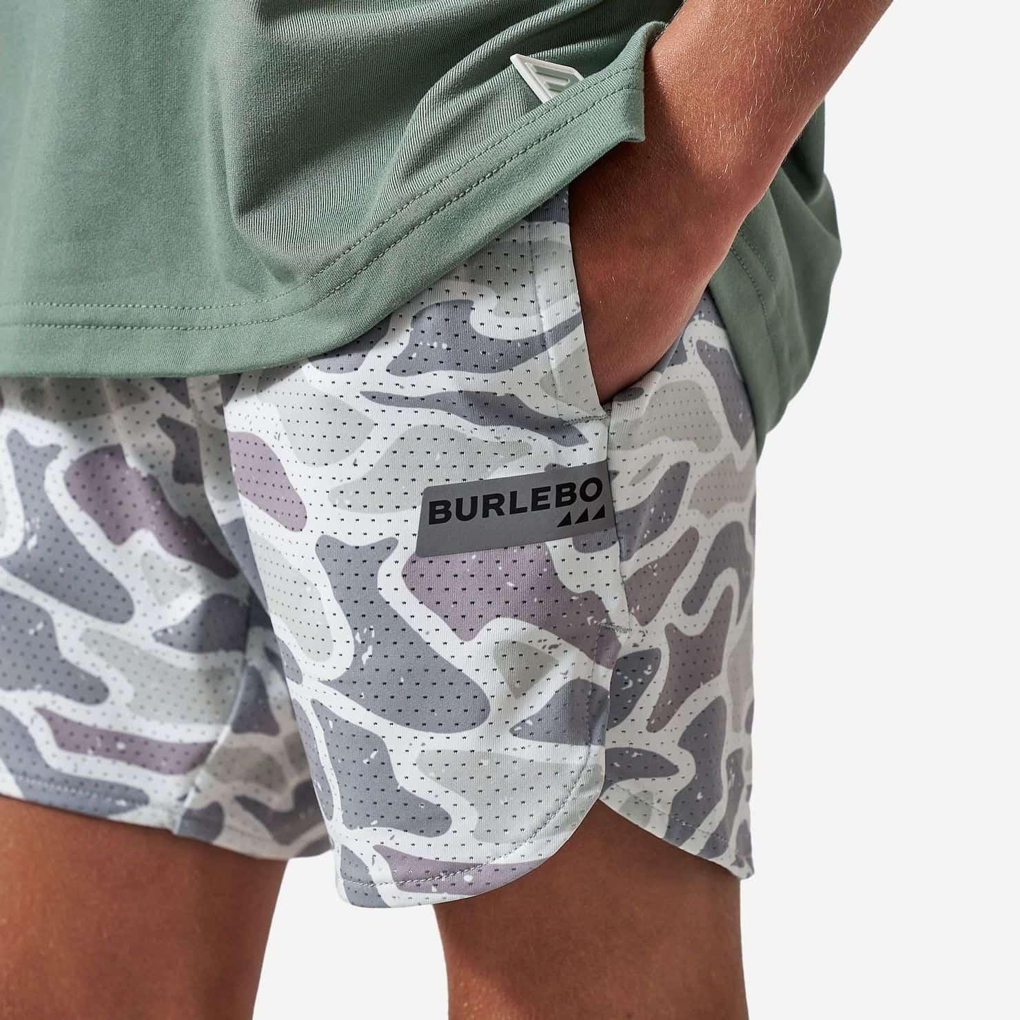 Burlebo Boy's White Camo Mesh Training Shorts Y-MTS-WC