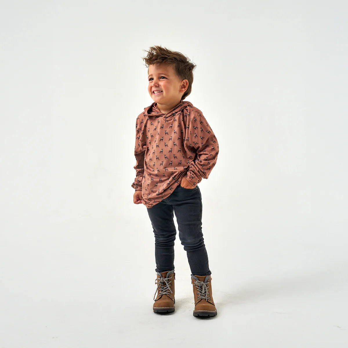 Boy's Burlebo Performance Hoodie Whitetail Deer Brown Y-PH-WTD-B
