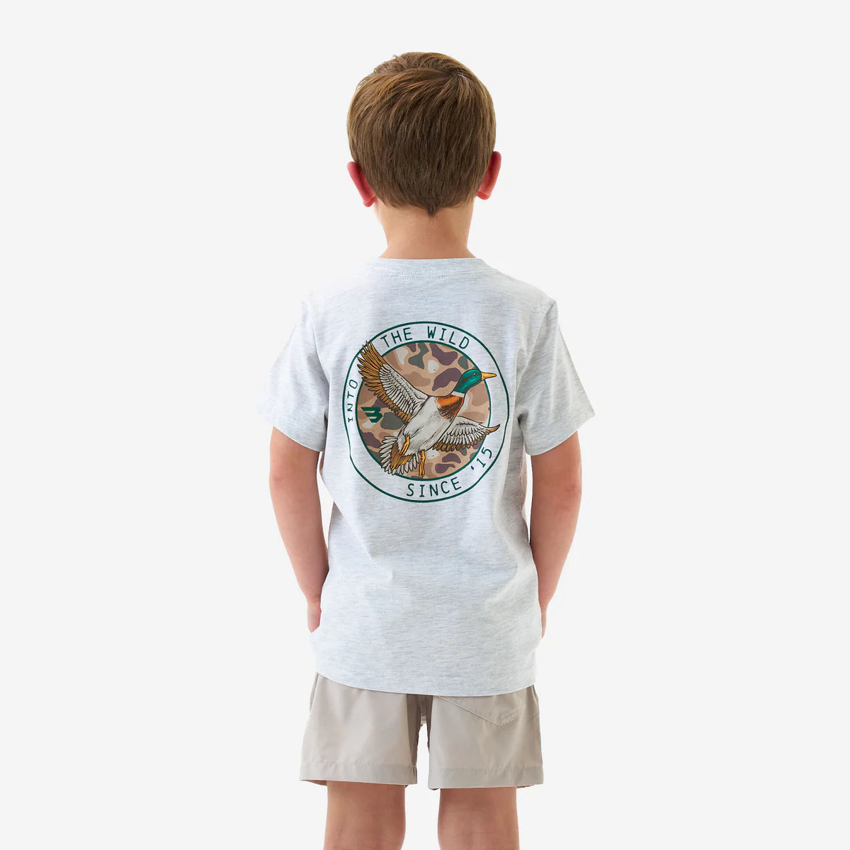Boy's Burlebo Ash Gray Camo Mallard Duck Short Sleeve T-shirt Y-SST-CMD-AG