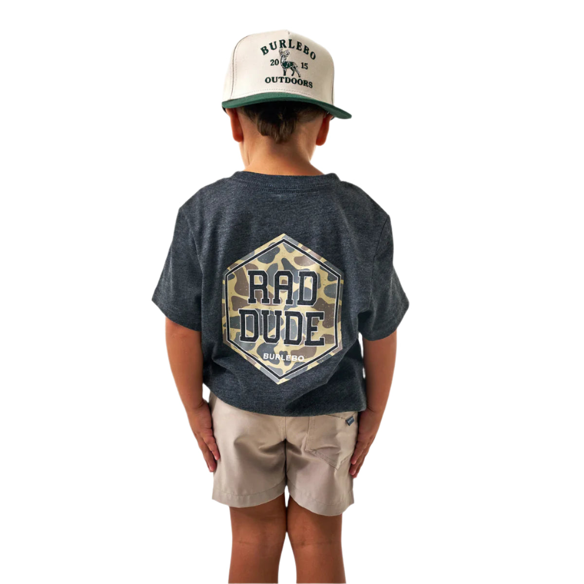 Boy's Burlebo Short Sleeve "Rad Dude" Deer Camo Heather Black Y-SST-DUDDC-HB