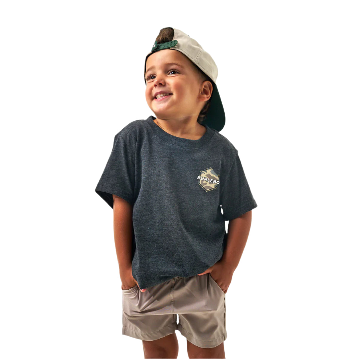 Boy's Burlebo Short Sleeve "Rad Dude" Deer Camo Heather Black Y-SST-DUDDC-HB