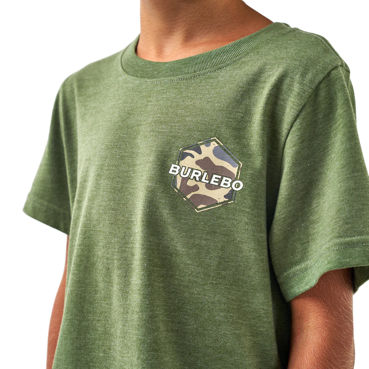 Boy's Burlebo Short Sleeve Tee Rad Dude Deer Camo Heather Olive Y-SST-DUDDC-HO