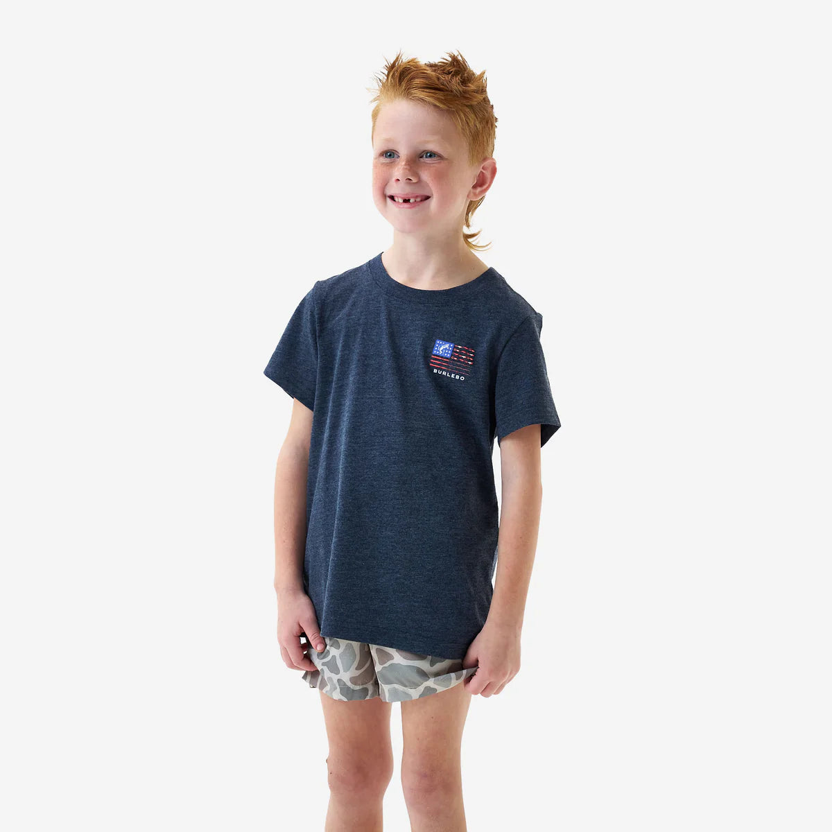Boy's Burlebo Heather Navy Fishing USA Short Sleeve T-shirt Y-SST-FUSA-NVY