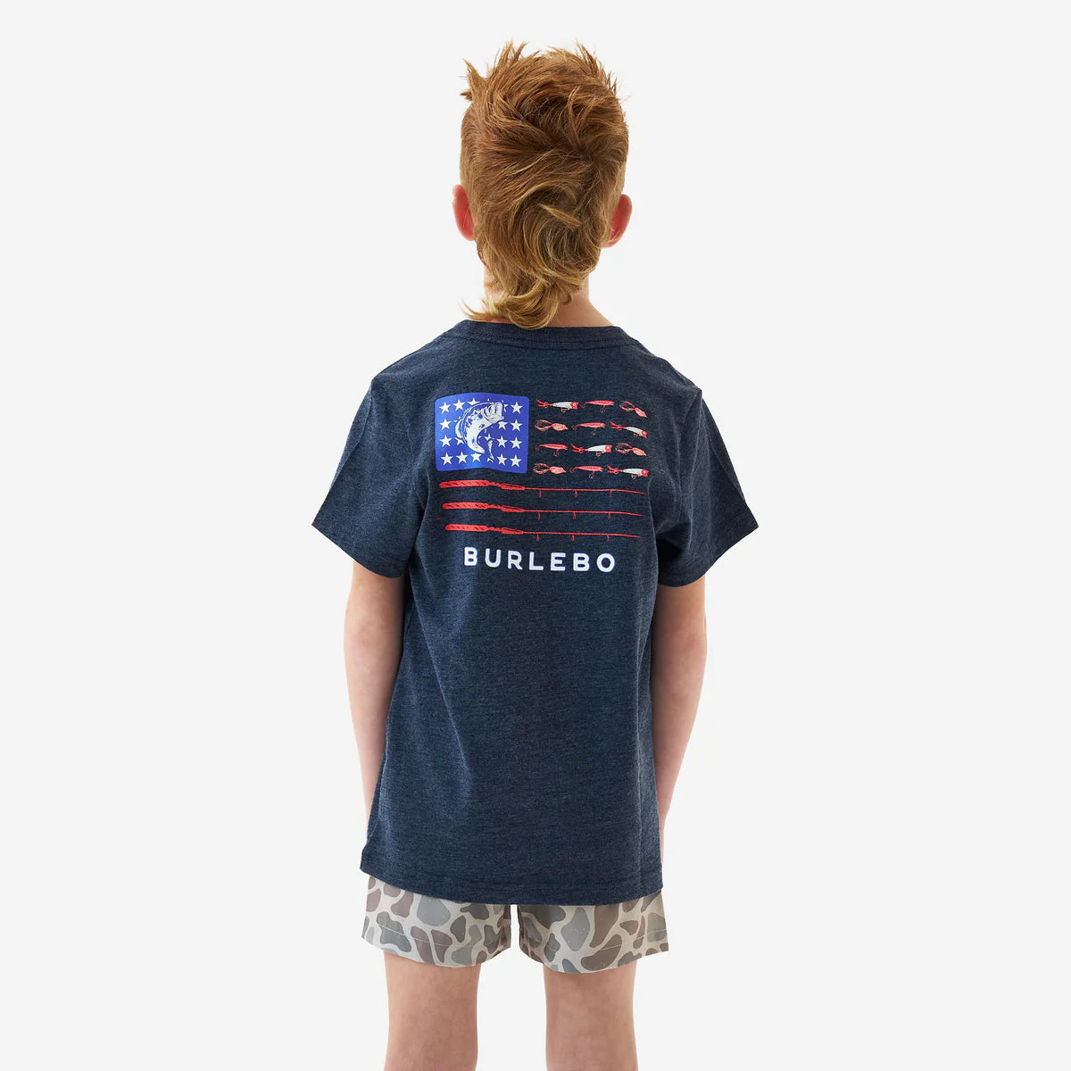 Boy's Burlebo Heather Navy Fishing USA Short Sleeve T-shirt Y-SST-FUSA-NVY