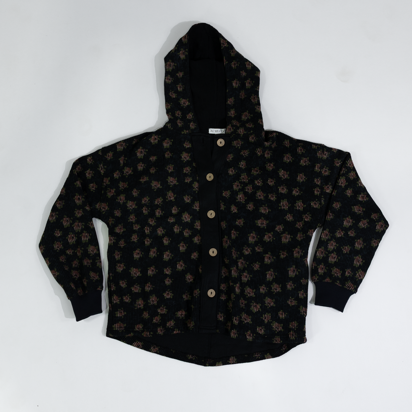 Women's Black Hoodie with Floral Pattern 5125EK