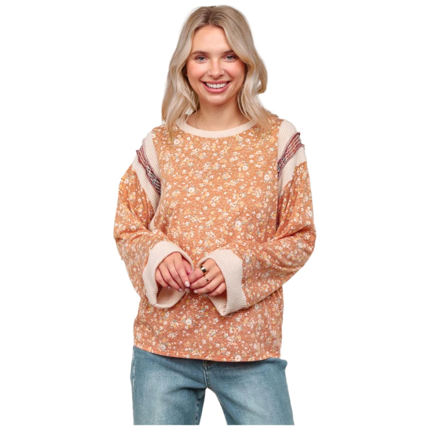 Women's Long Sleeve Color block Sweater HT7184 - Crazy House Western Wear