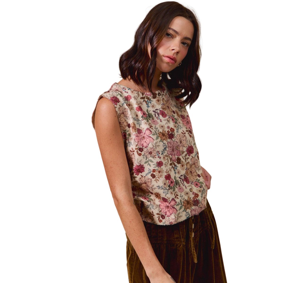 Women's Floral Print Button Sweater Vest