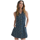 Women's Floral Ditsy Print Denim Button-front Dress CD25910 - Crazy House Western Wear