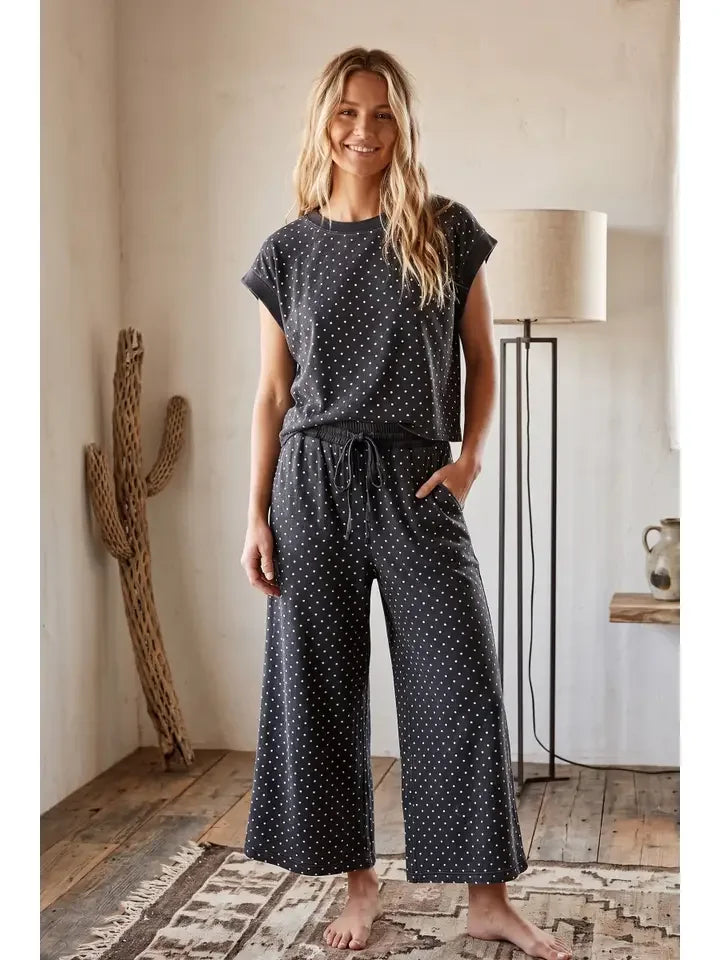Women's Charcoal Mini Polka Dot Scuba Lounge Set SNS2339