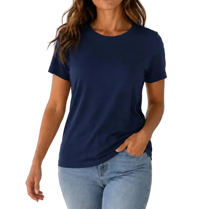 Women's Navy Short Sleeve Basic Top