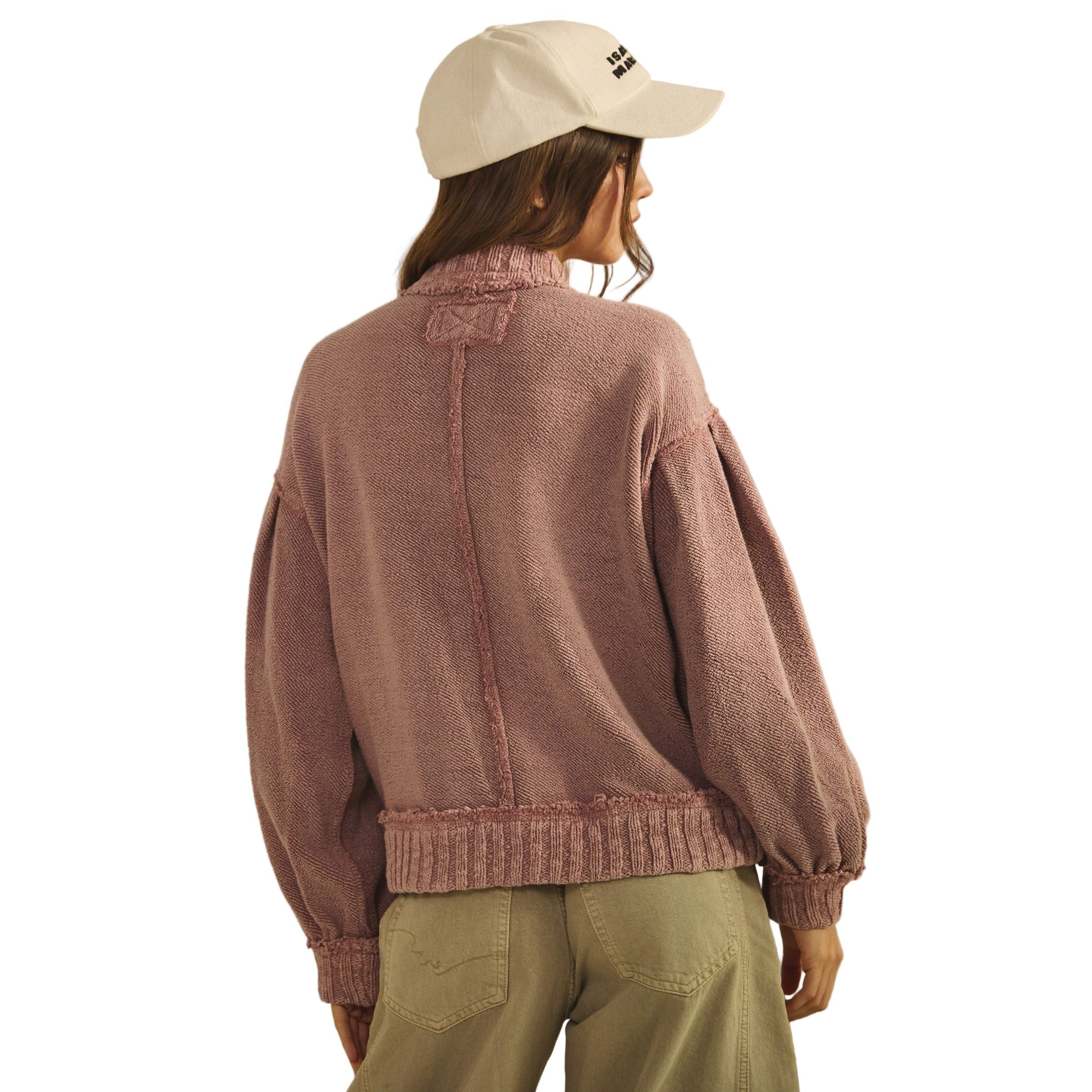 Women's Washed Vintage Ribbed Knit Trim Cardigan Jacket DJ3019-01