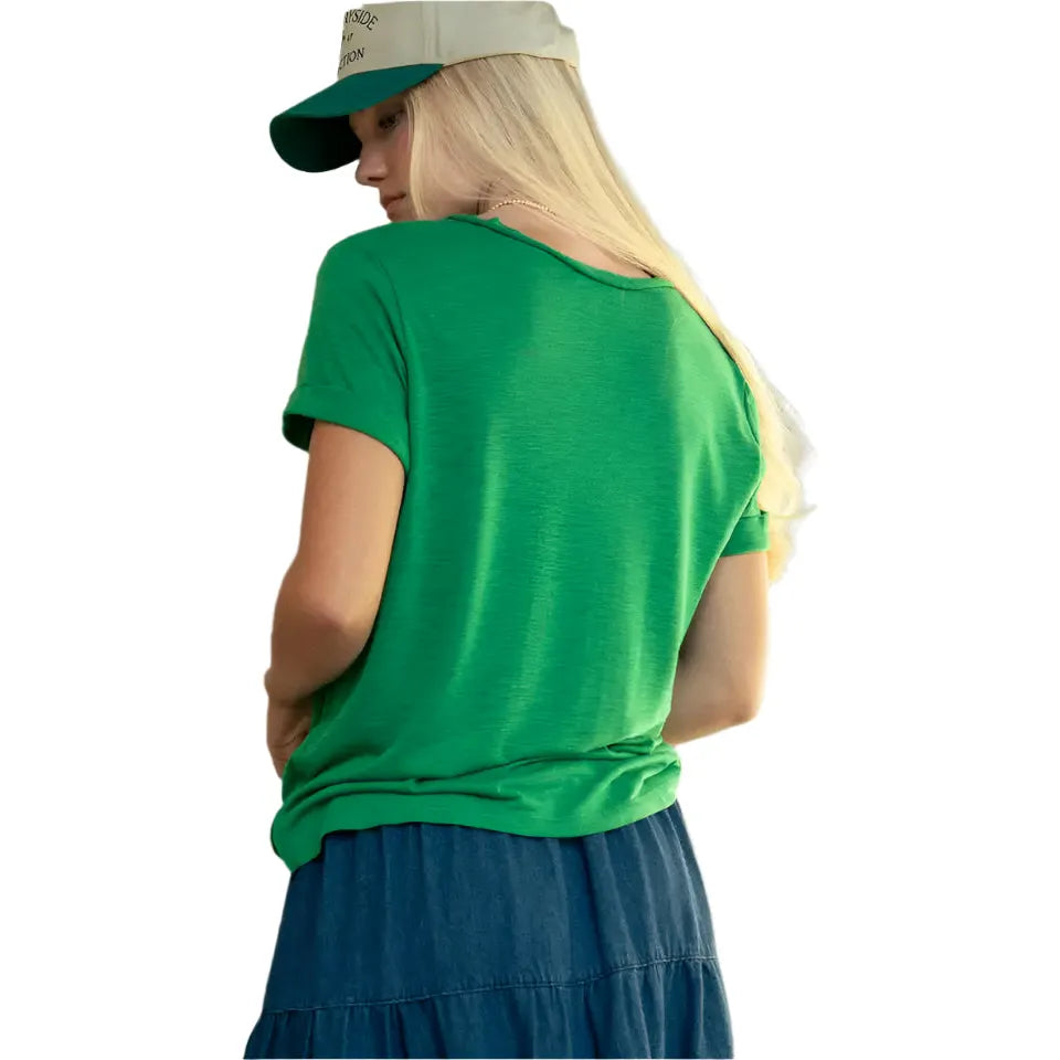 Women's Rolled Sleeve V-neck Pocket T-shirt UDTH5534T