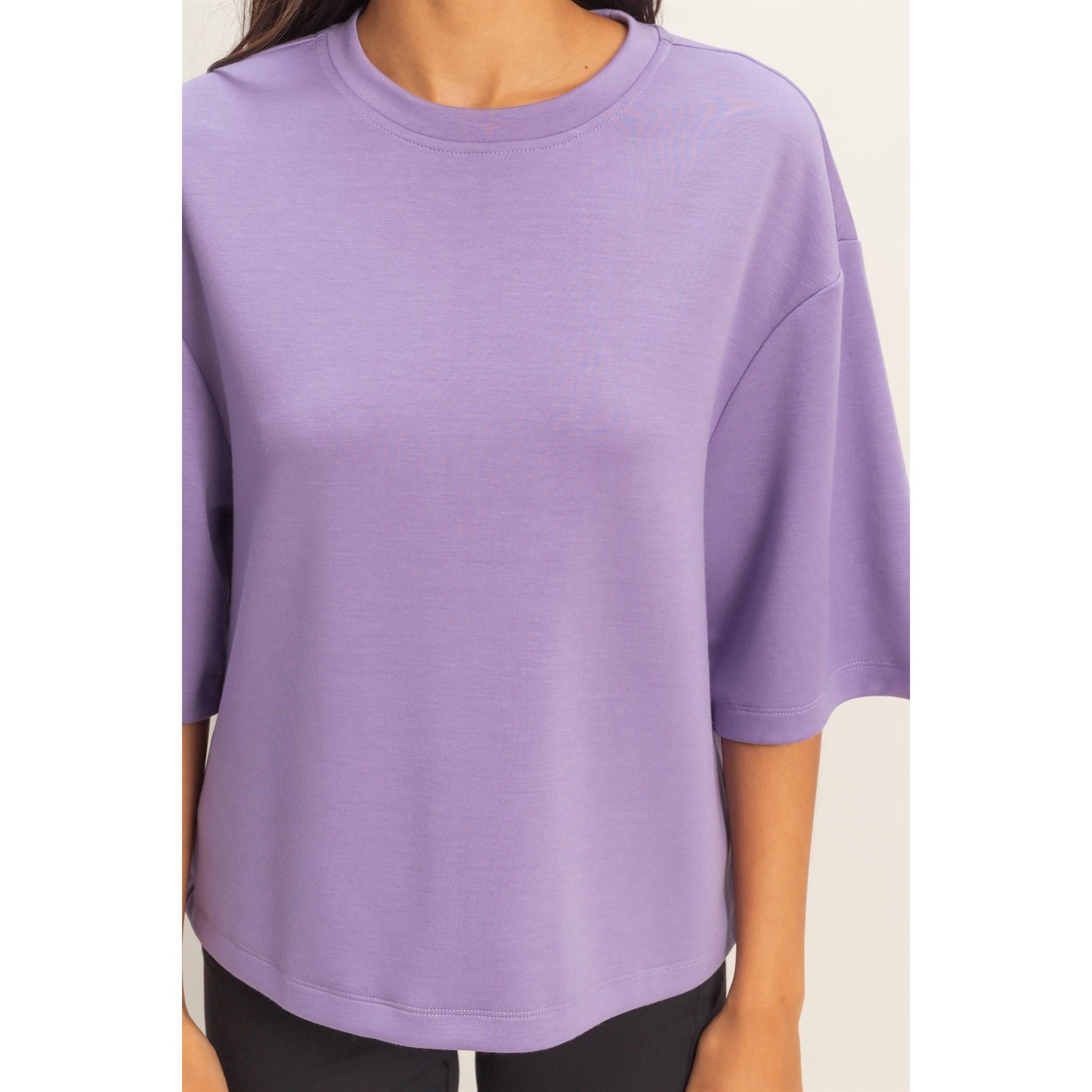 Women's Purple Scuba Short Sleeve Boxy Top DZ26A271-PRPL-WB