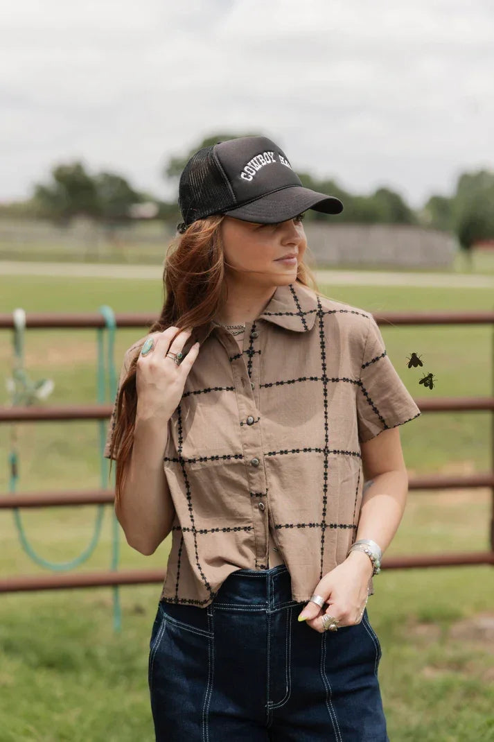 Women's TwoFly "A Bit of Details" Short Sleeve Button Up