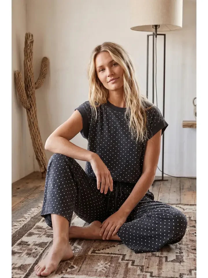 Women's Charcoal Mini Polka Dot Scuba Lounge Set SNS2339