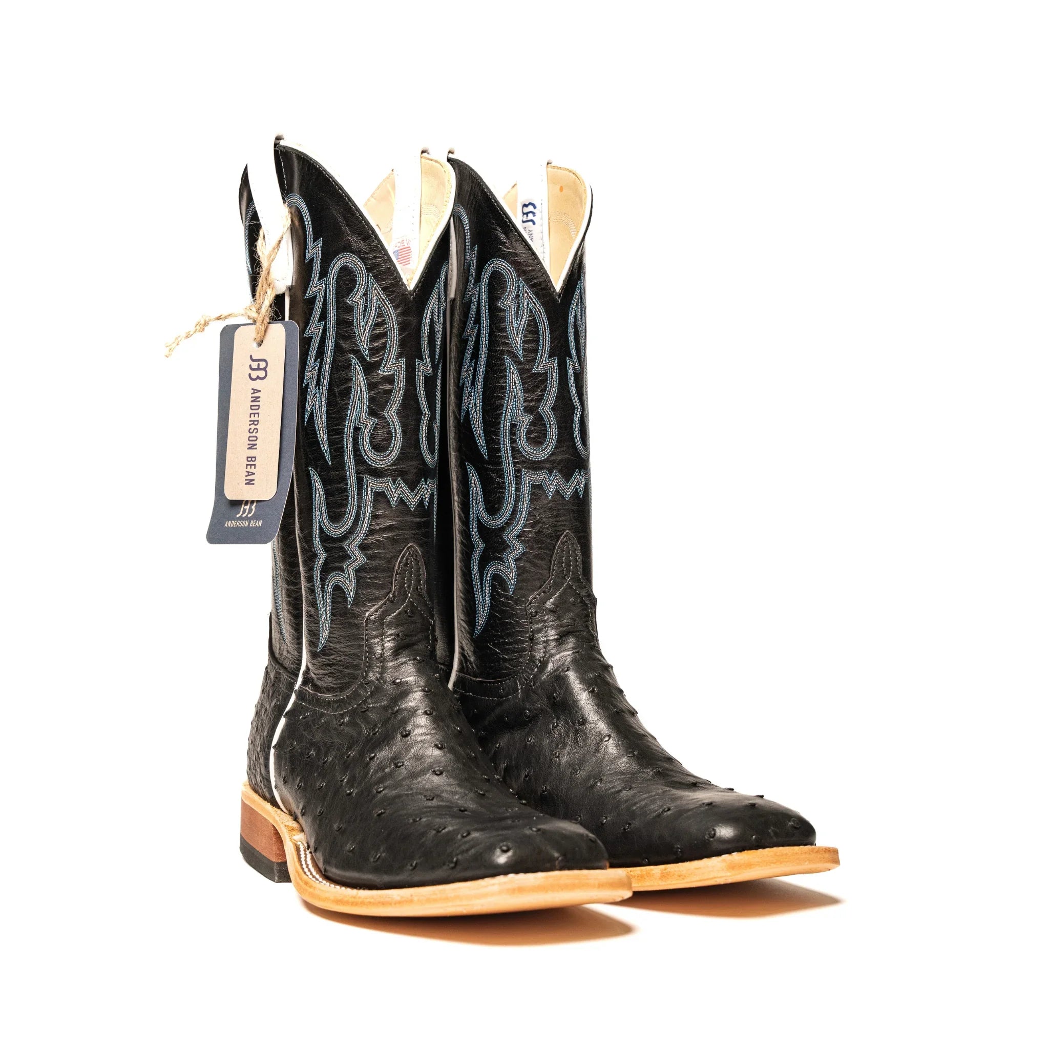 Anderson Bean Black Full Quill Ostrich with 13" Black Kidskin Top S3015 - Crazy House Western Wear
