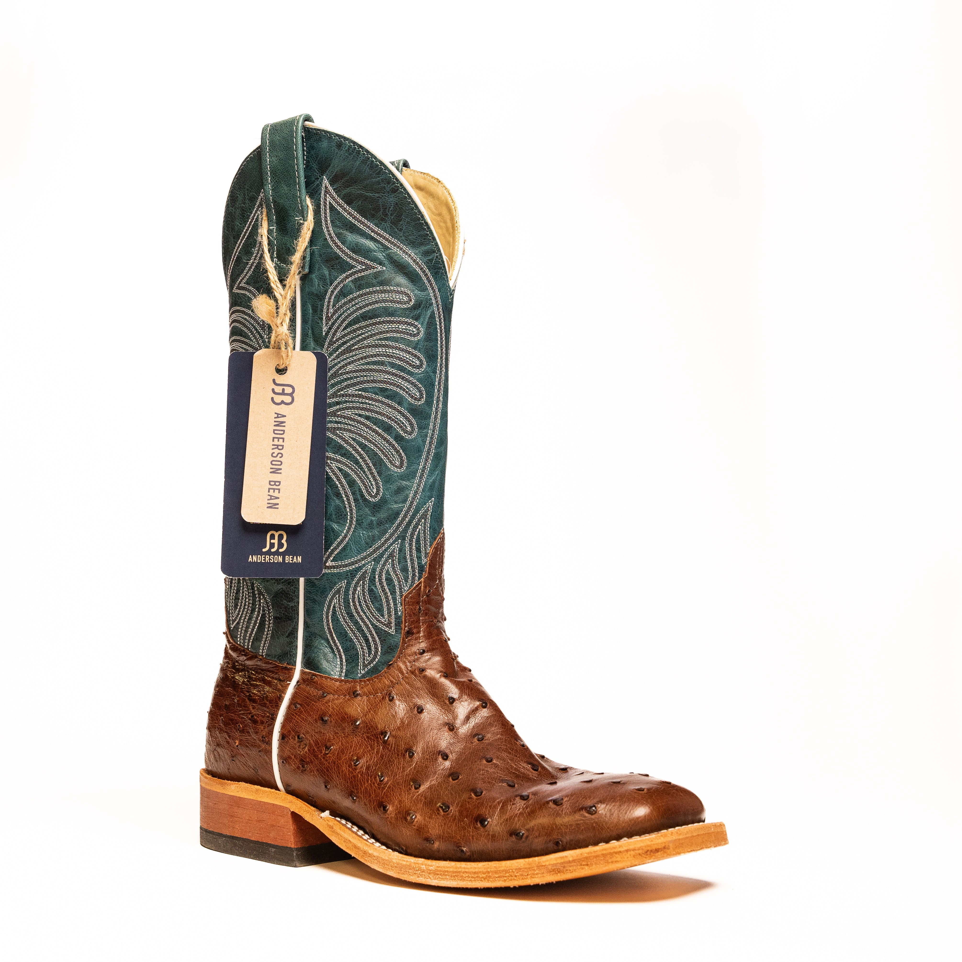 Anderson Bean Chocolate Full Quill Ostrich Square Toe Boots S3004