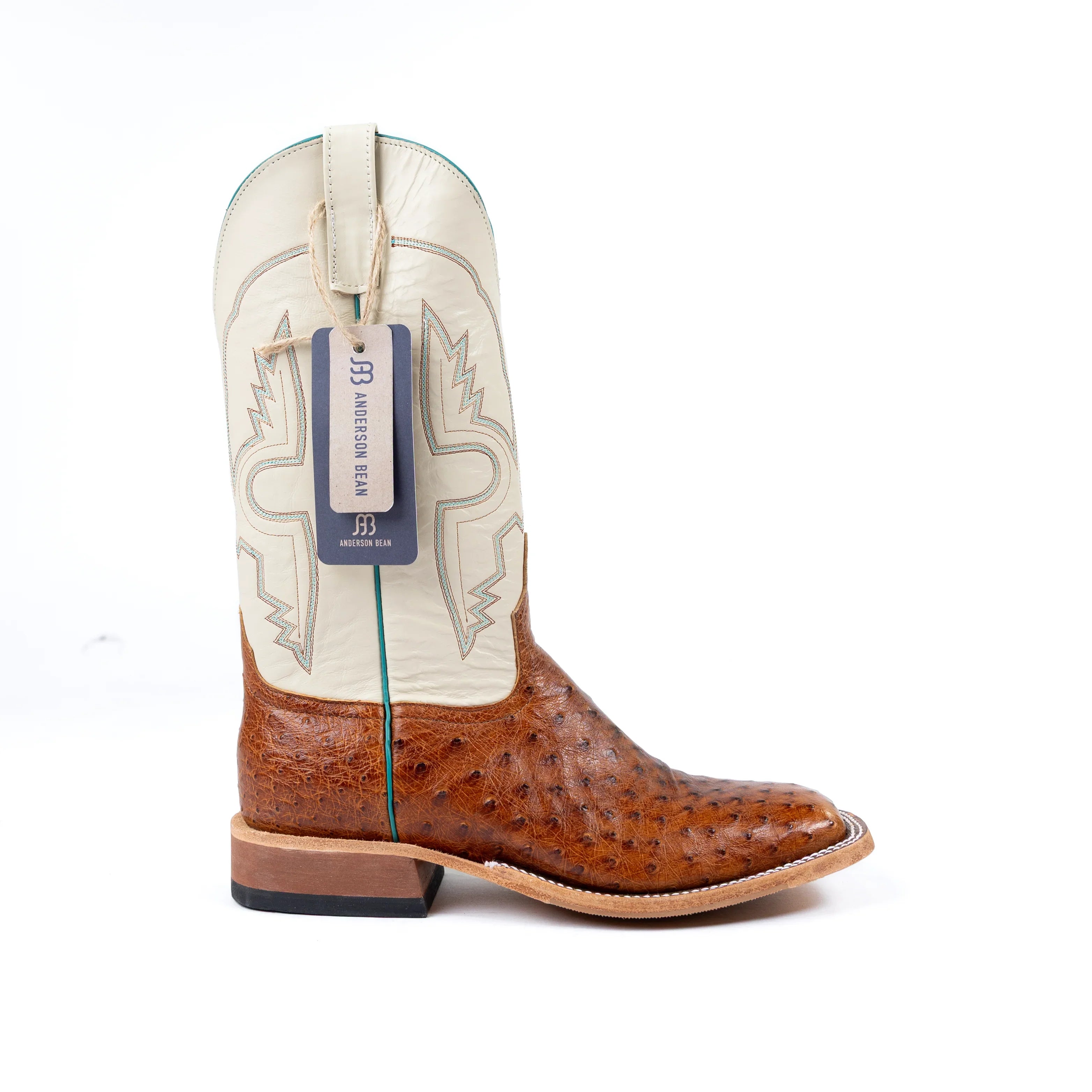 Anderson Bean Cognac Full Quill Ostrich with 13" Bone Glove Top