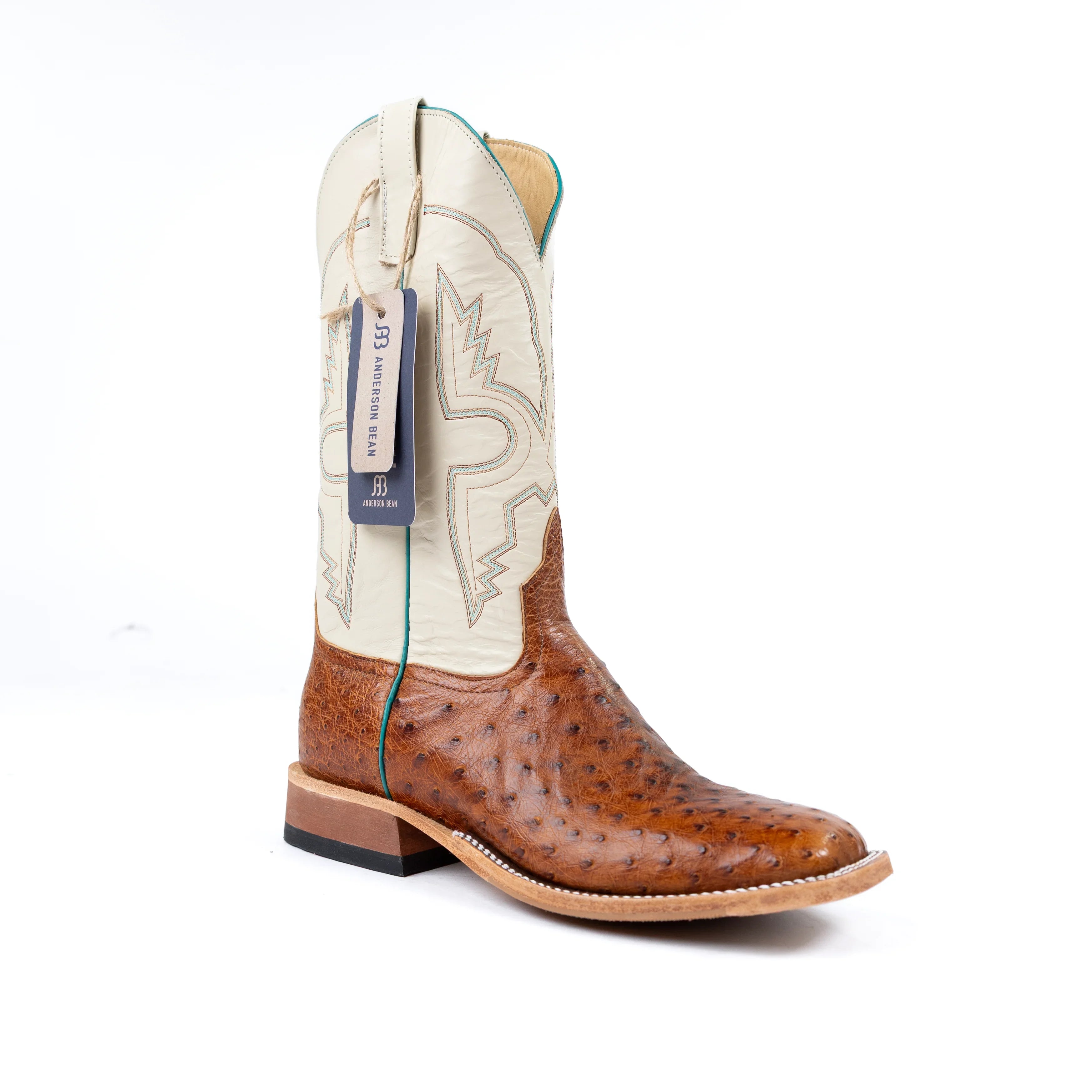 Anderson Bean Cognac Full Quill Ostrich with 13" Bone Glove Top