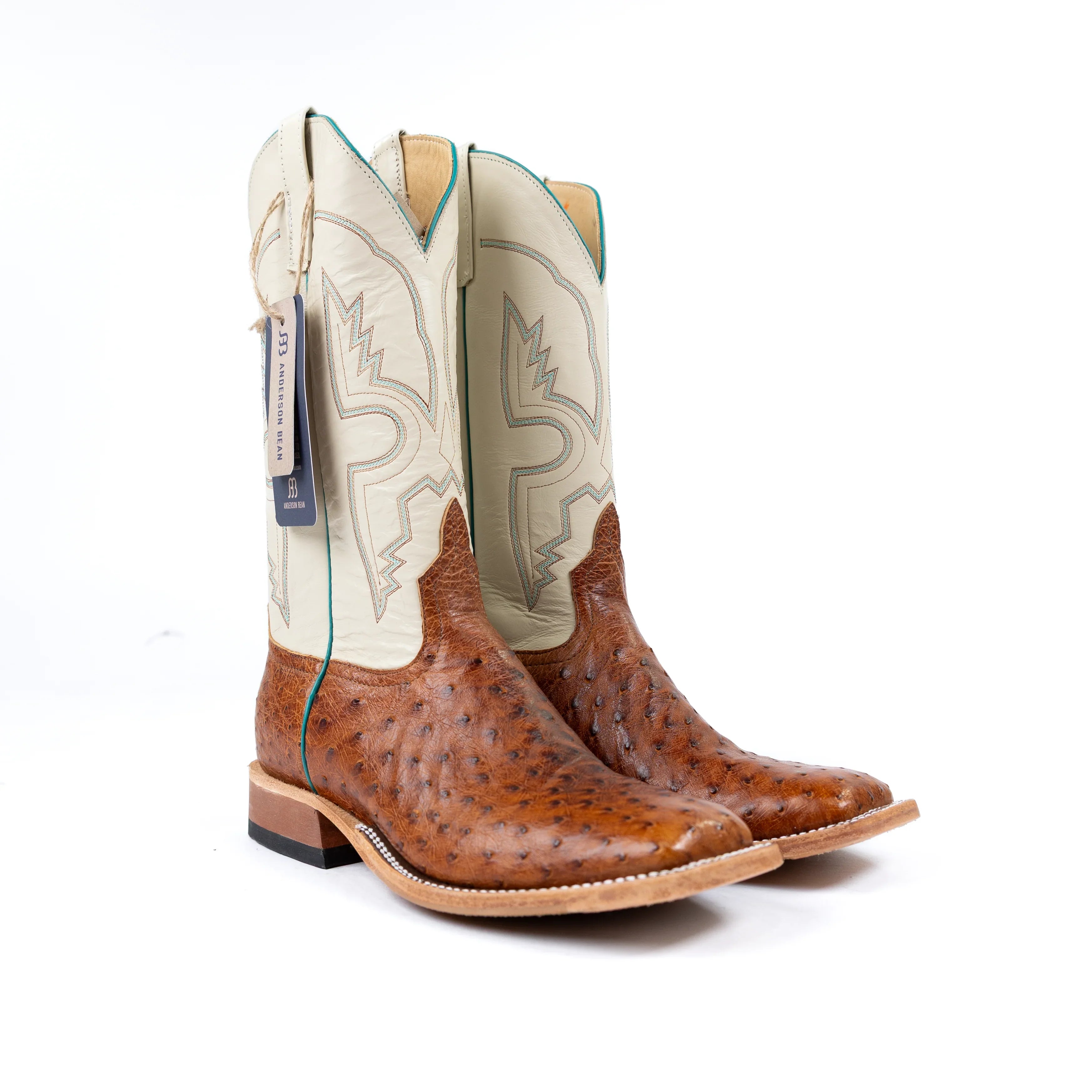 Anderson Bean Cognac Full Quill Ostrich with 13" Bone Glove Top