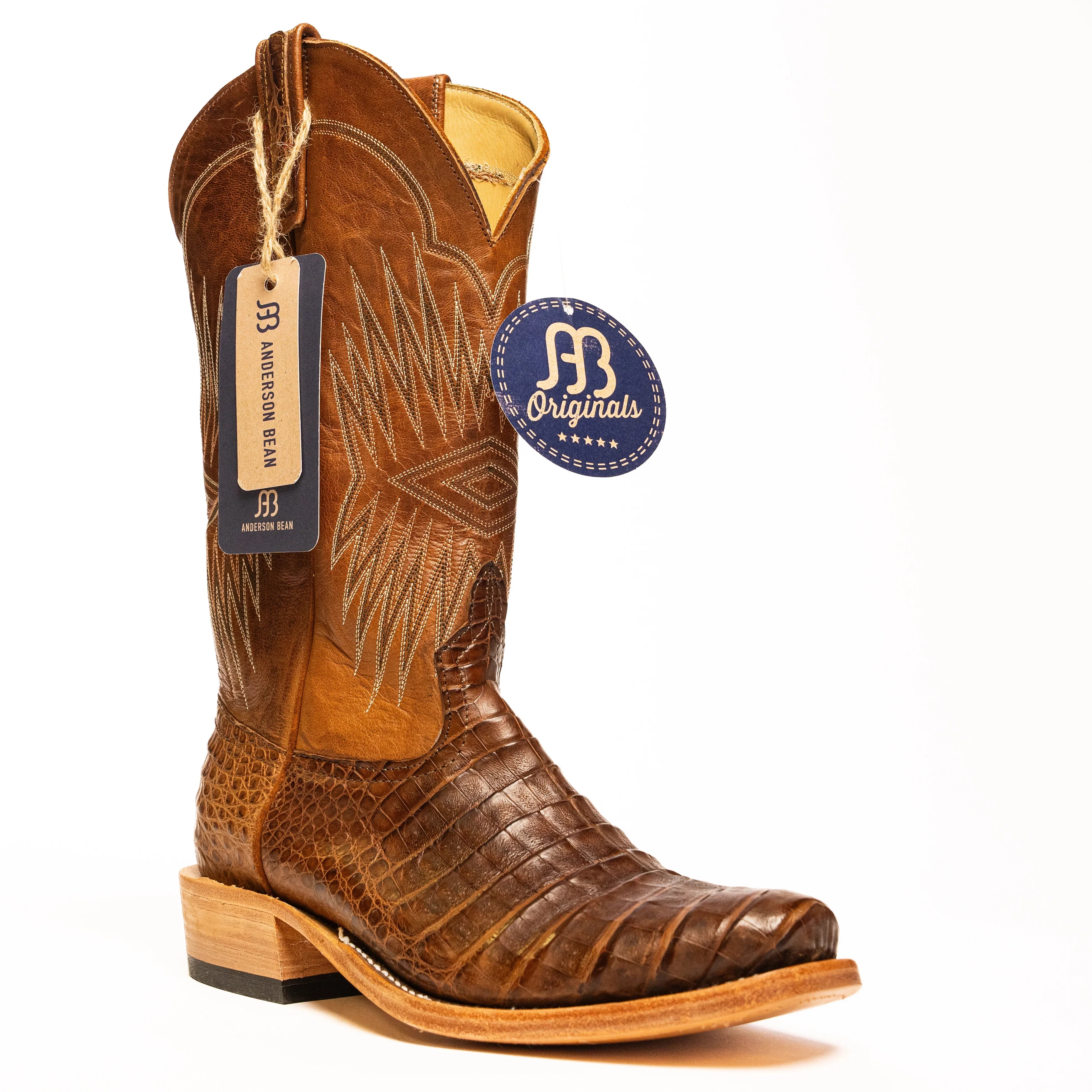 Anderson Bean Post Oak Caiman Belly with 13" Tan Goat Top - Crazy House Western Wear