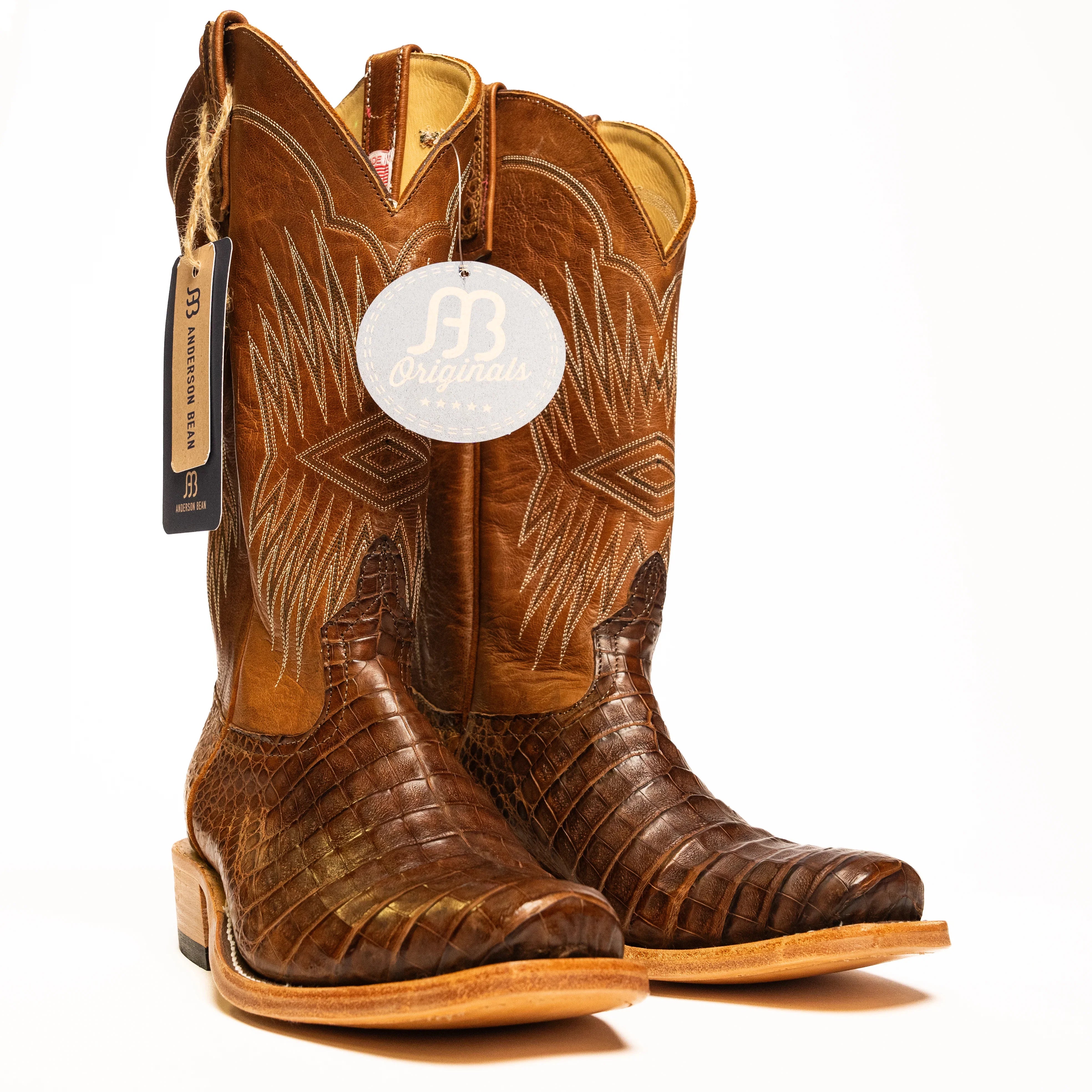 Anderson Bean Post Oak Caiman Belly with 13" Tan Goat Top - Crazy House Western Wear