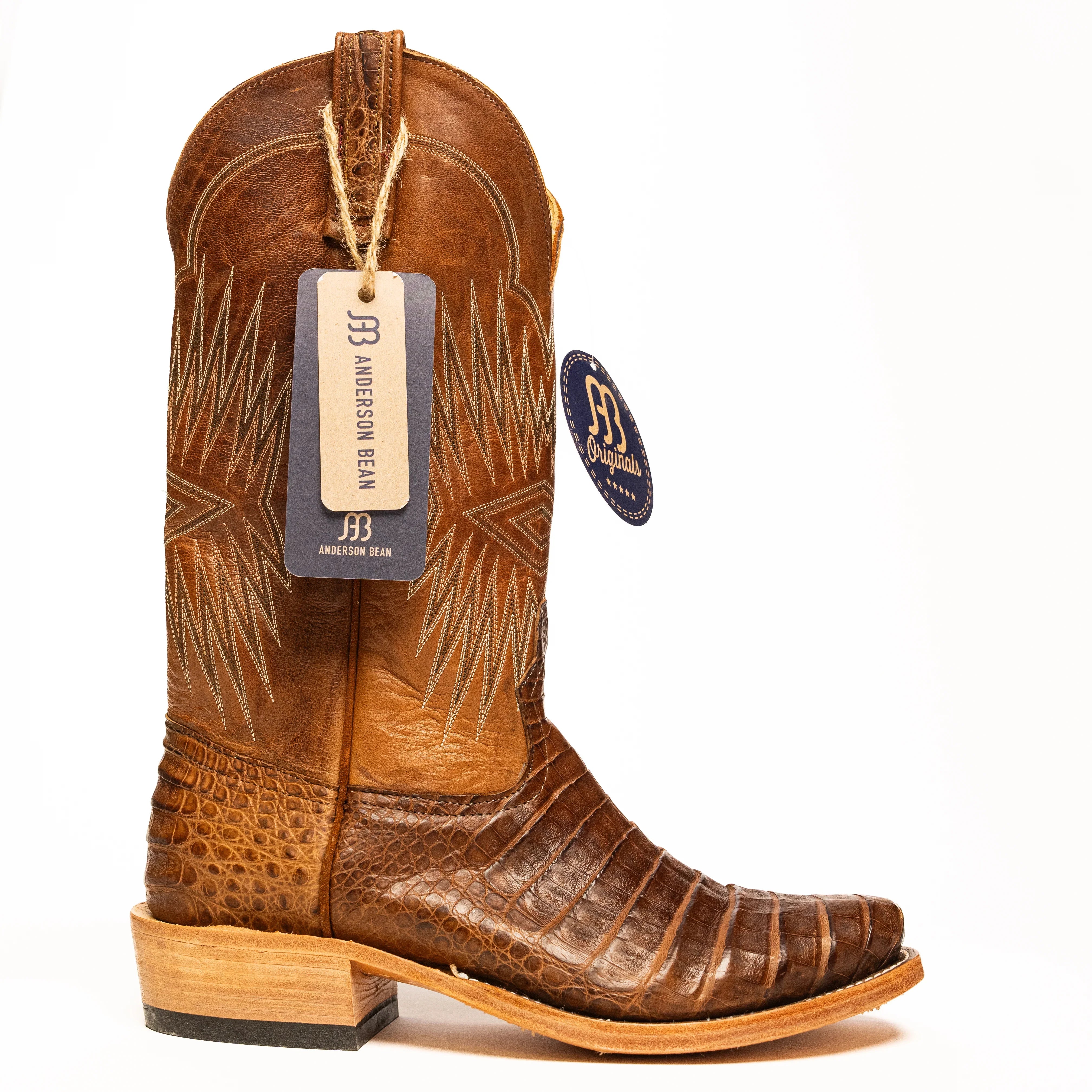 Anderson Bean Post Oak Caiman Belly with 13" Tan Goat Top - Crazy House Western Wear