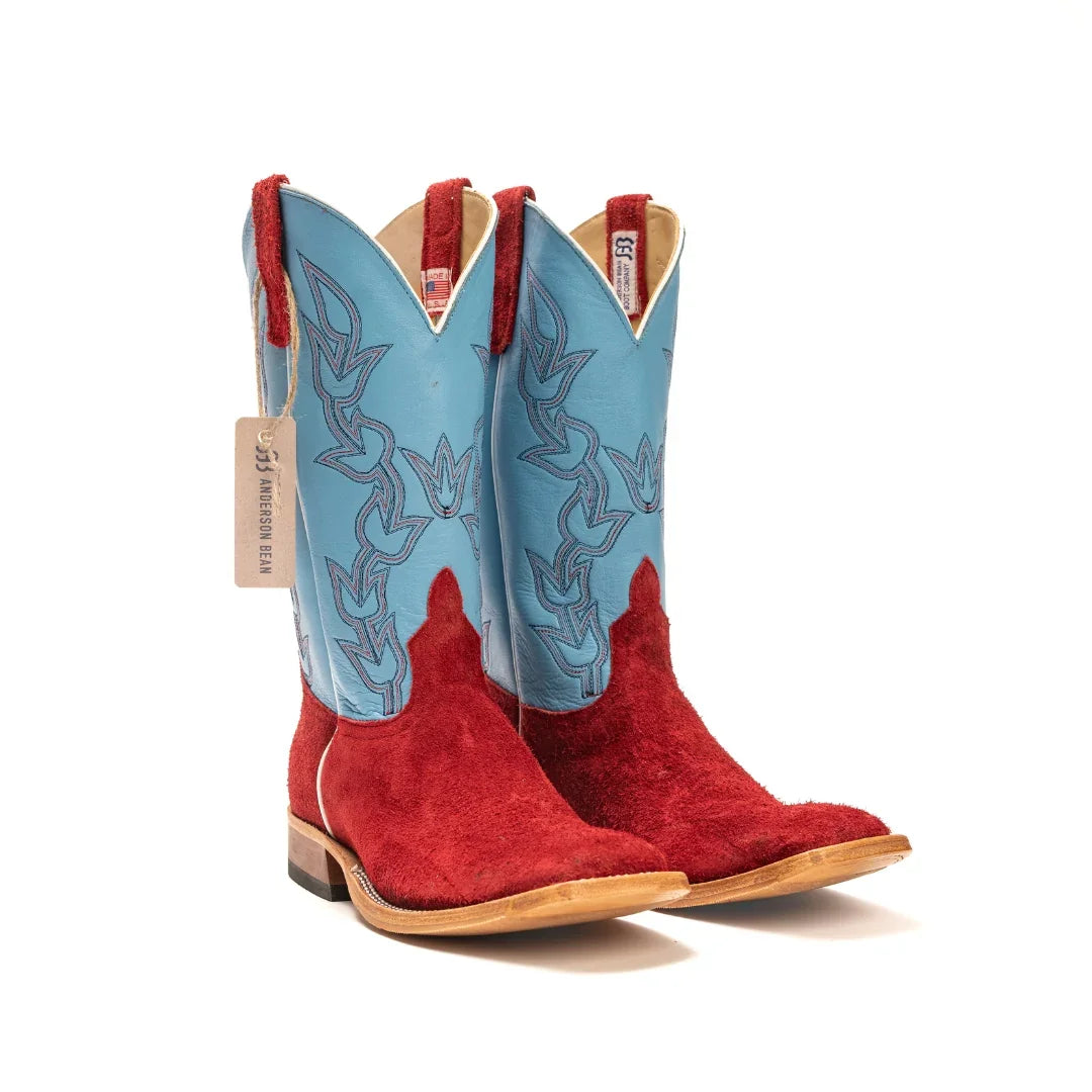 Anderson Bean Red Berry Roughout with 13" Deercow Sea Salt Tops - Crazy House Western Wear