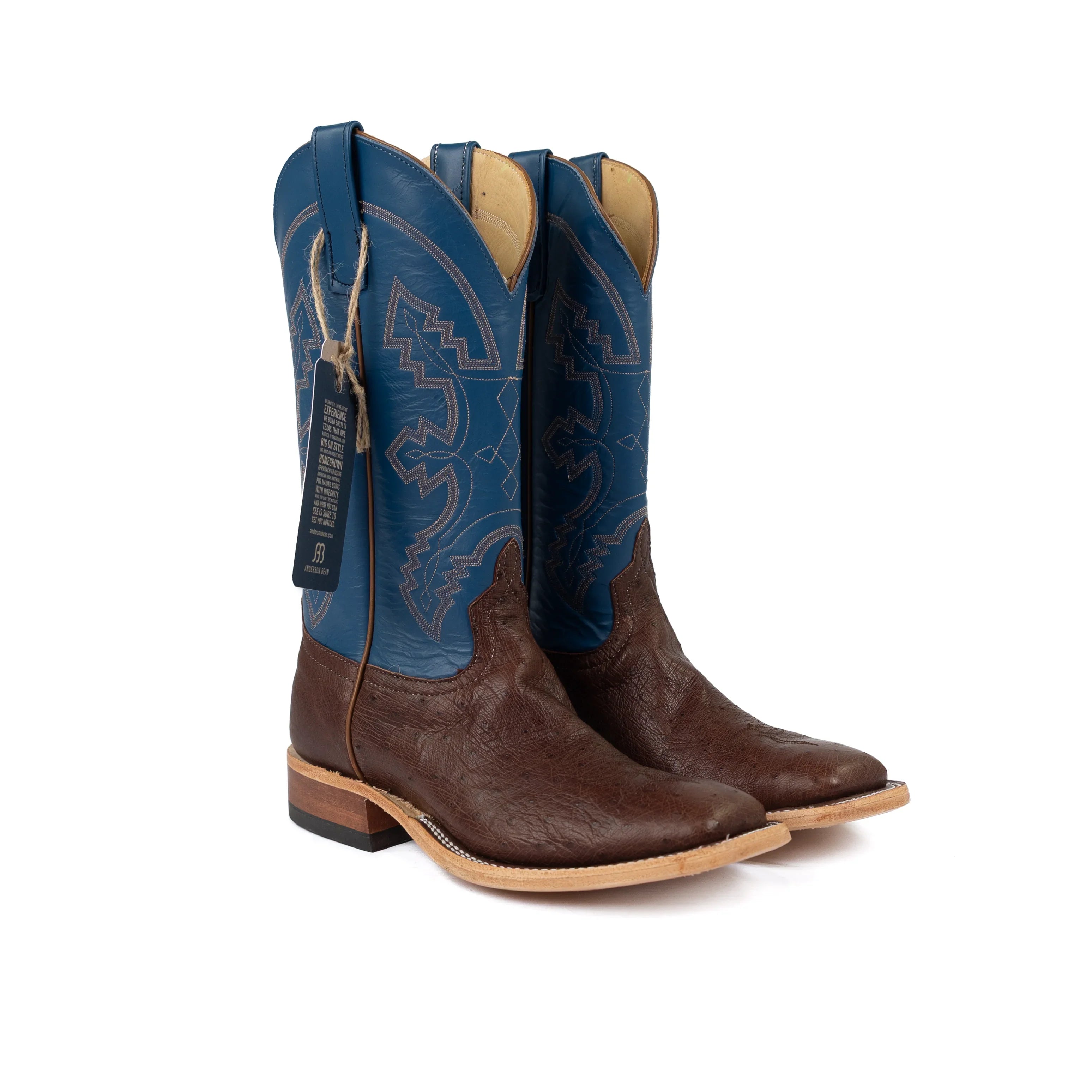 Anderson Bean Tobacco Smooth Quill Ostrich Square Toe Boots