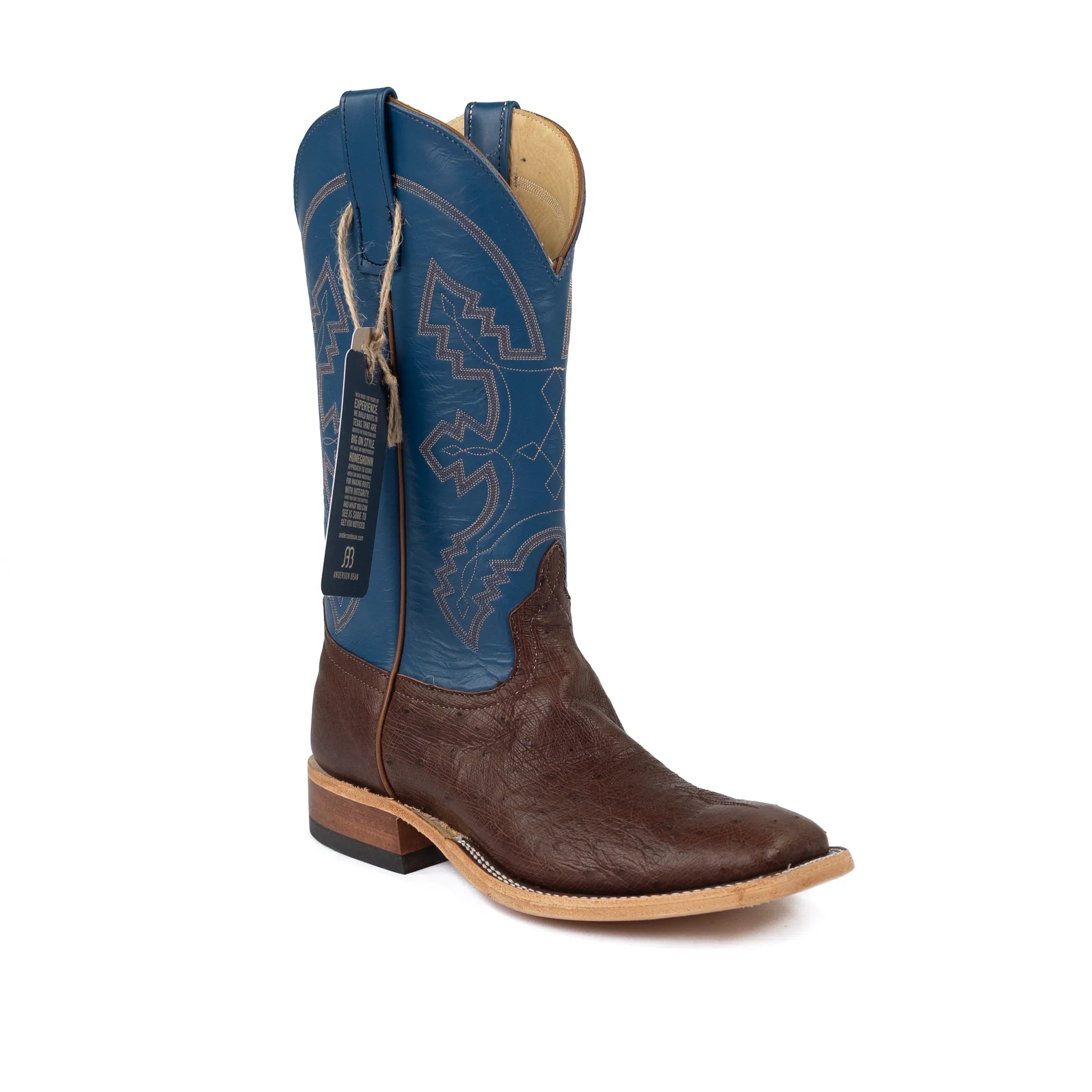Anderson Bean Tobacco Smooth Quill Ostrich Square Toe Boots