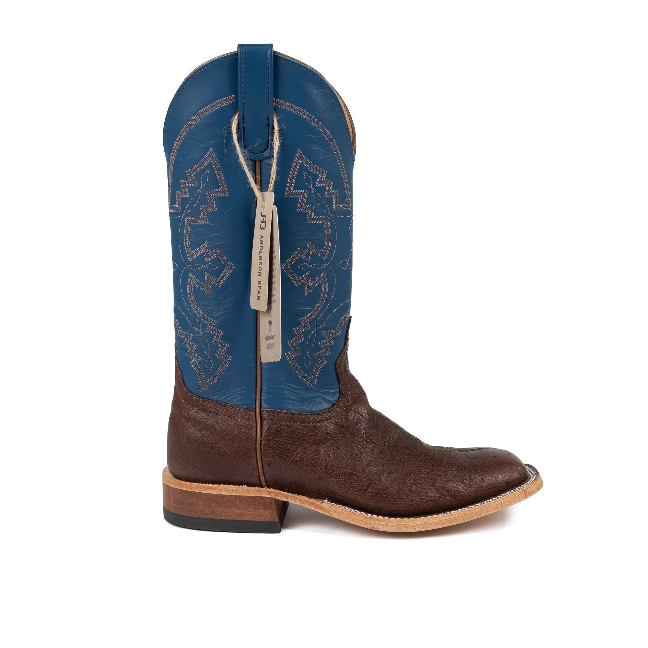 Anderson Bean Tobacco Smooth Quill Ostrich Square Toe Boots