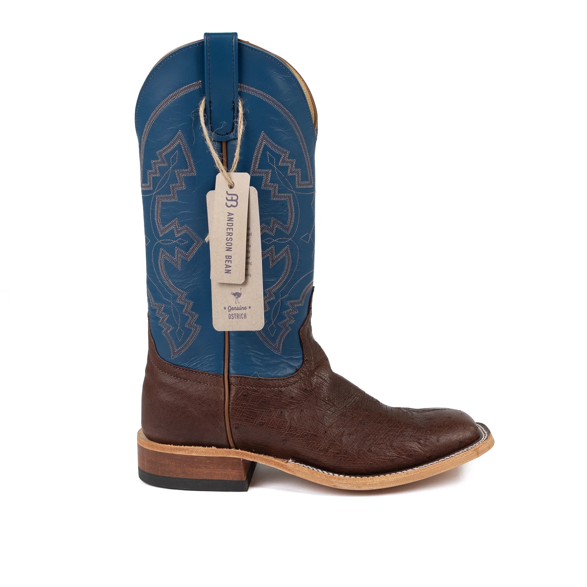 Anderson Bean Tobacco Smooth Quill Ostrich Square Toe Boots