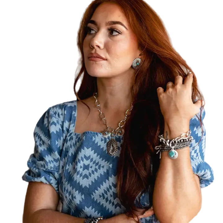 Women's West & Co Silver Concho Burst Post Earrings with Turquoise Accent E1418