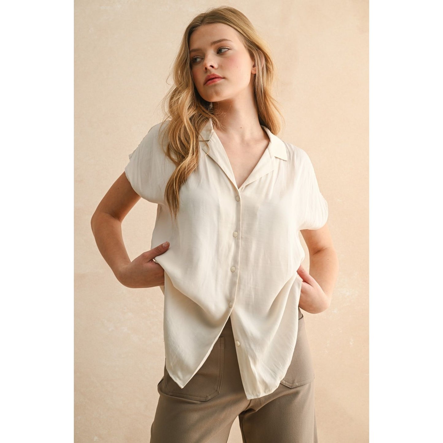 Women's Button Down Cap Sleeve Shirts MMT1194