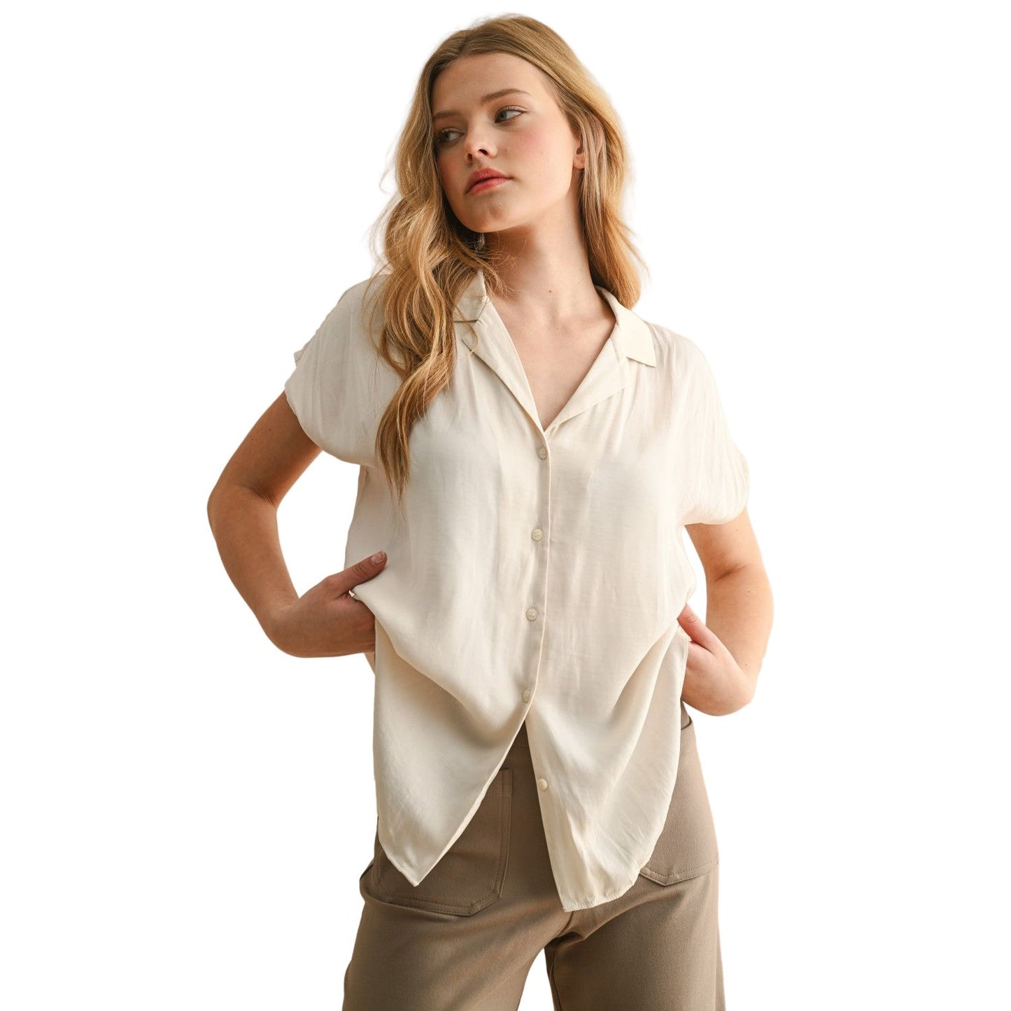 Women's Button Down Cap Sleeve Shirts MMT1194