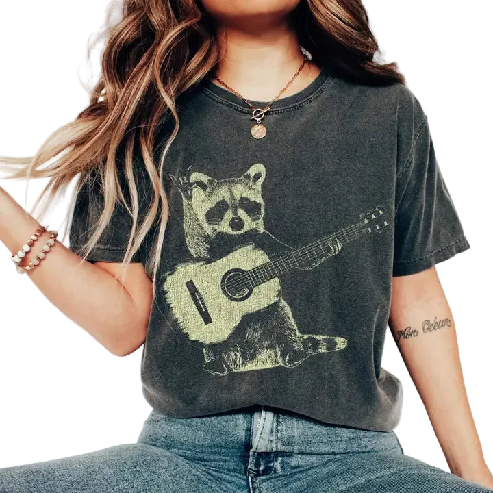 Women's Gray Racoon Guitar T-shirt