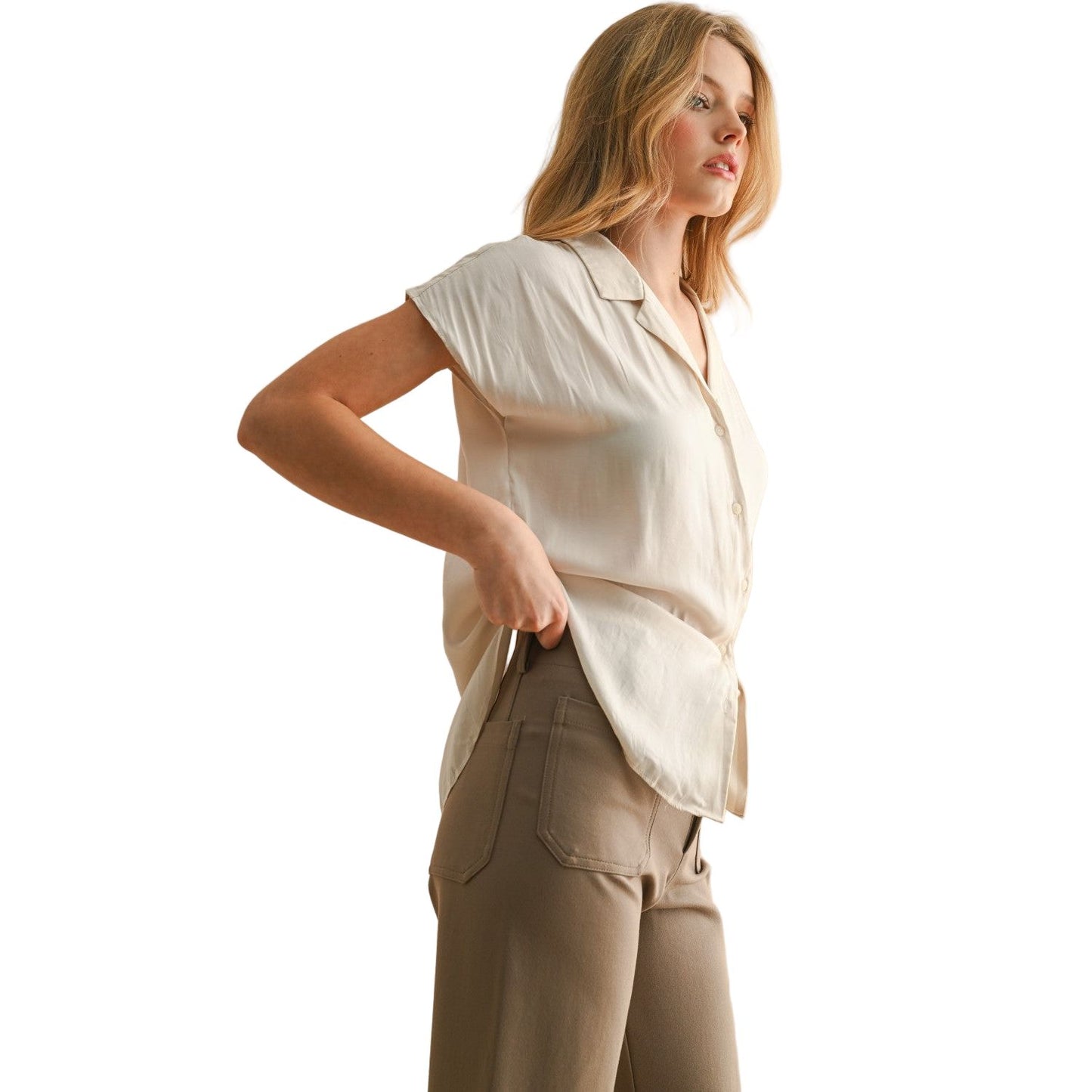 Women's Button Down Cap Sleeve Shirts MMT1194