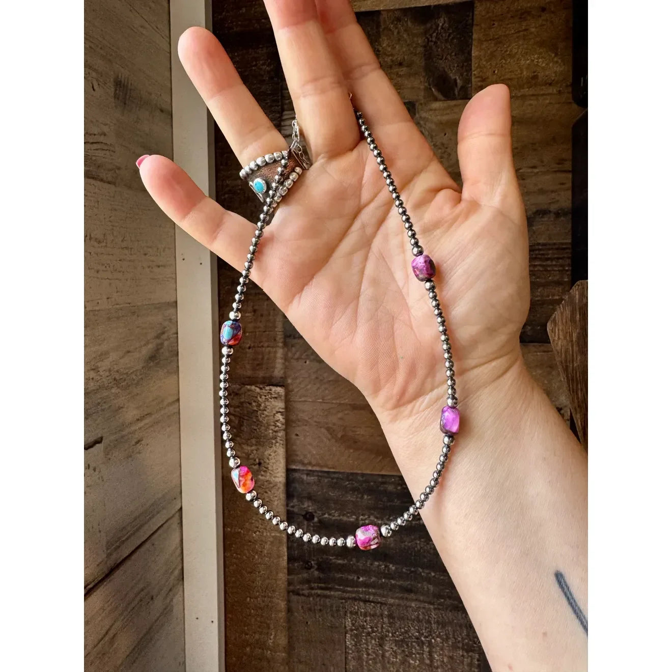 Bijoux Fab 5 Pink Dye Turquoise Choker and Sterling Silver Pearls CHO-NAV-130-TUR