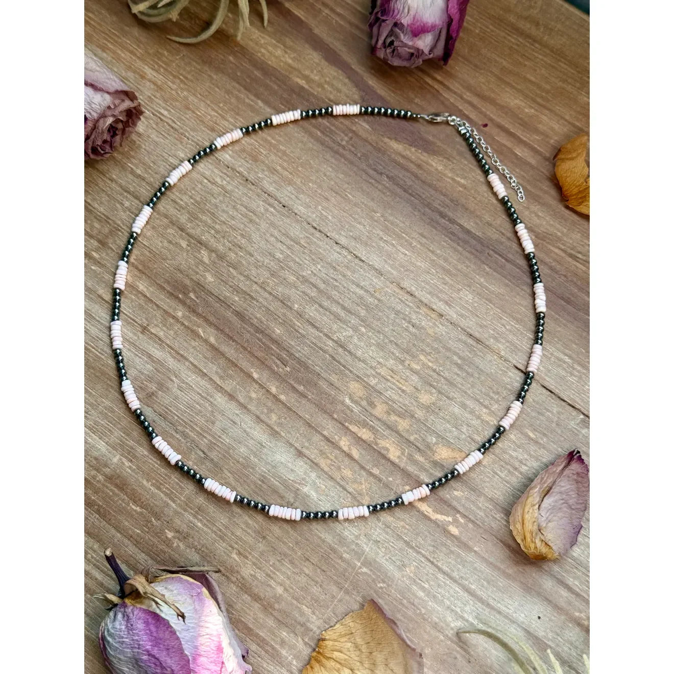 Bijoux Fab Pink Conch Heishi & 3mm Sterling Silver Pearl Necklace 20in NEC-STE-155-PIN