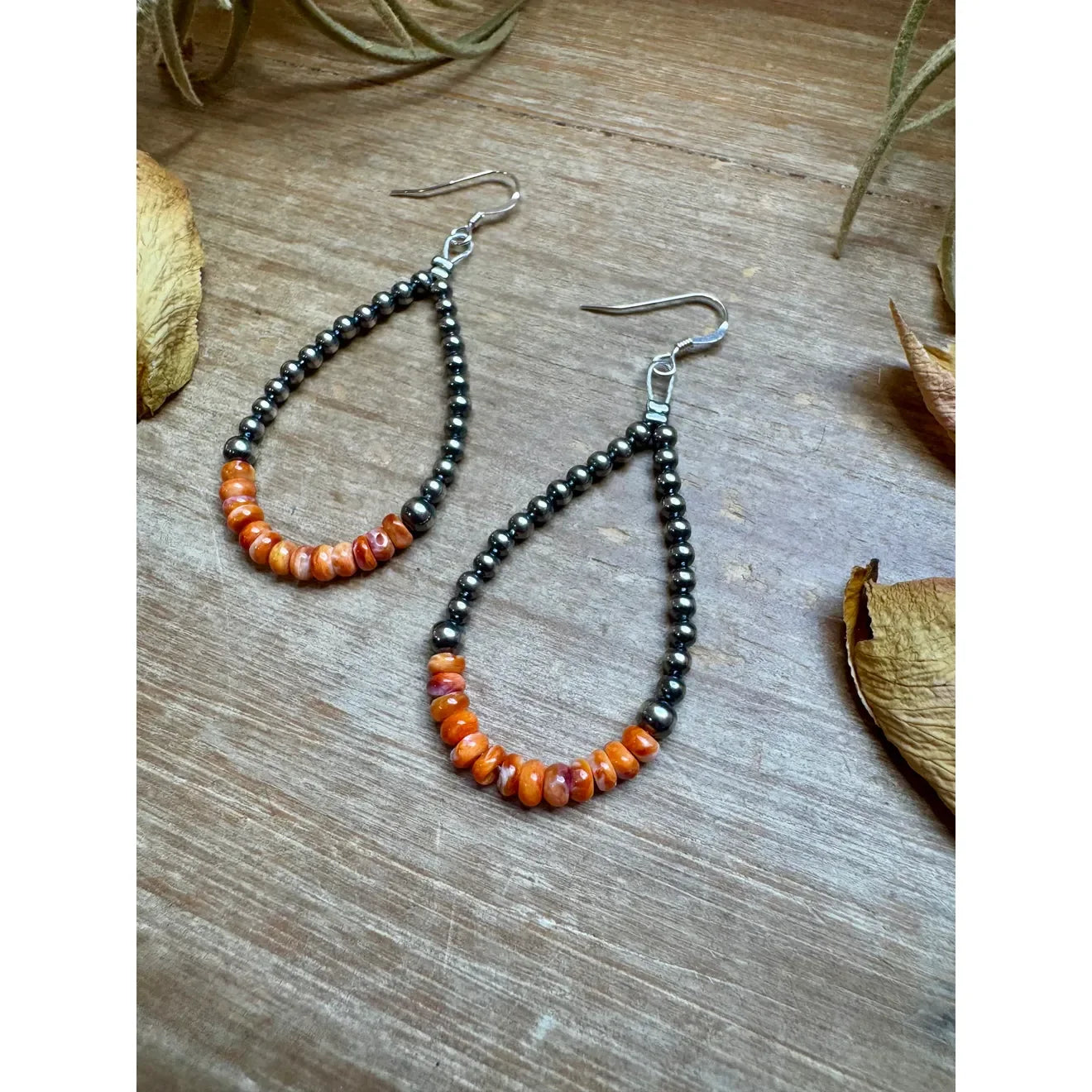 Bijoux Fab Teardrop Sterling Silver Pearl & Orange Spiny Oyster Earrings EAR-TEAR-184-SPI