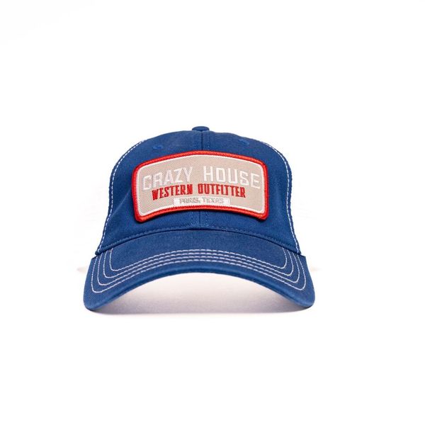 Blue and White Snapback with Outfitter Patch - Crazy House Western Wear