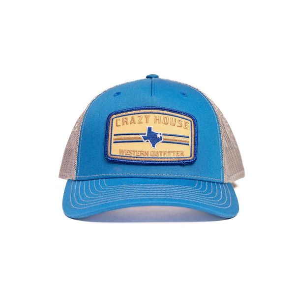 Blue Snapback with Tan Outfitter Patch - Crazy House Western Wear
