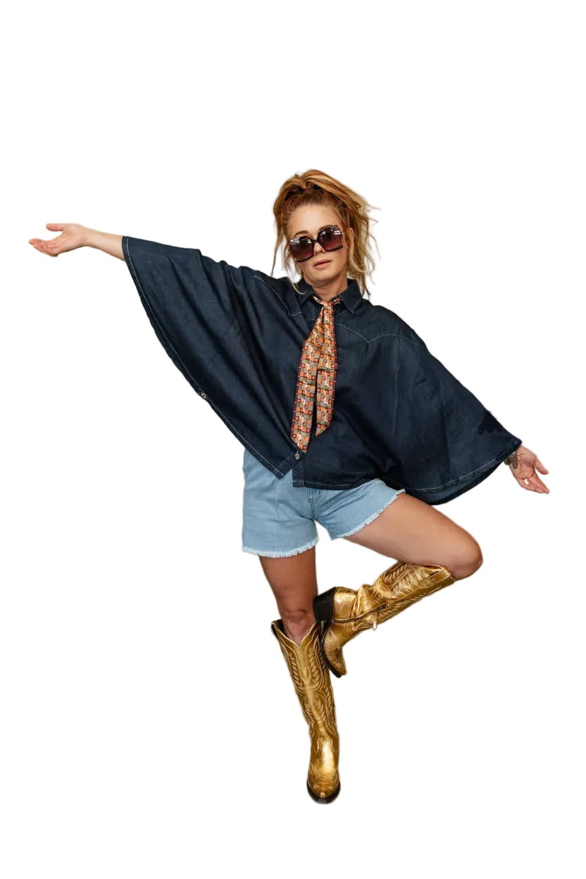 TwoFly Women's Blu Outlaw Denim Button Up Poncho