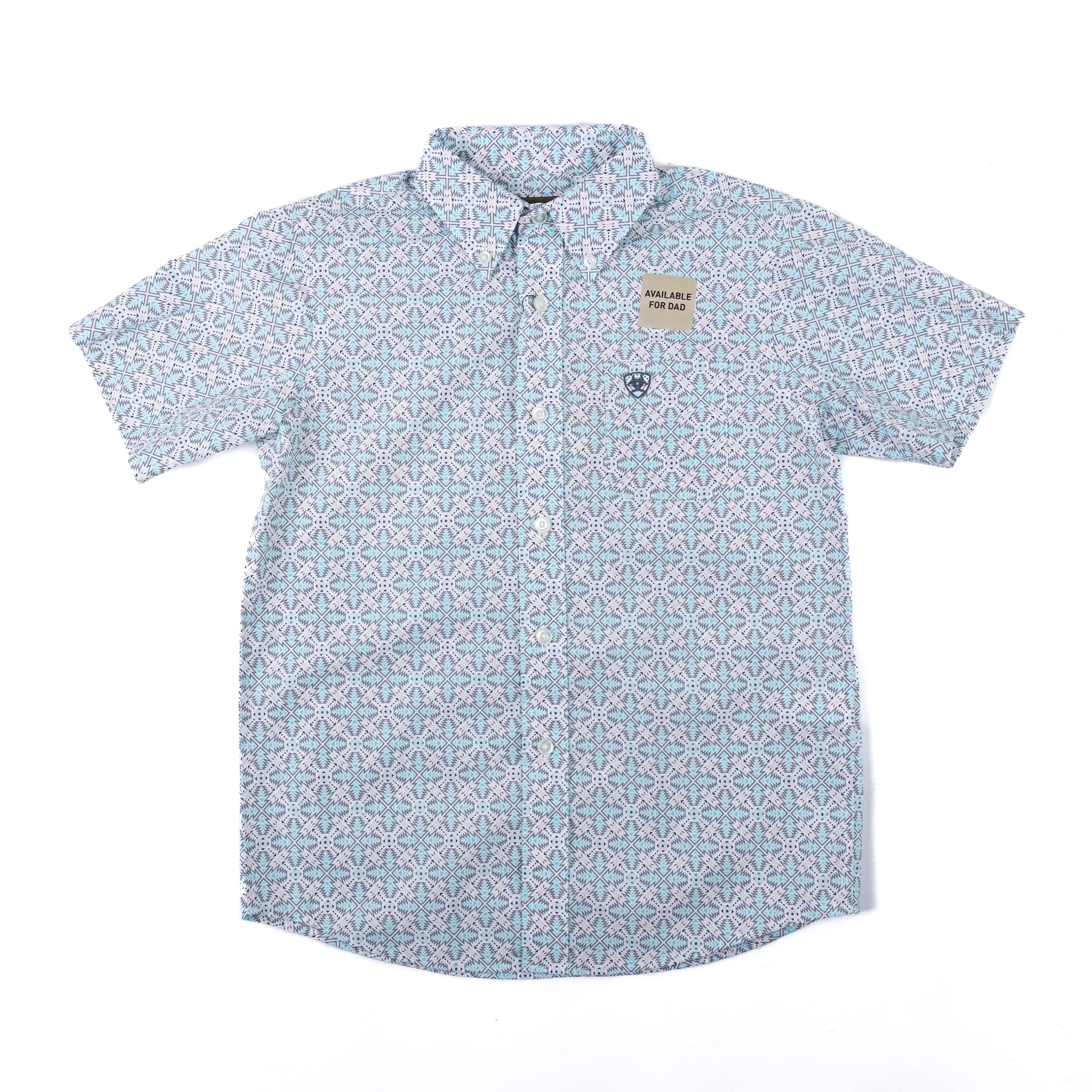 Boy's Ariat Blue Elixir Southwest Print Short Sleeve Button Up 10071676