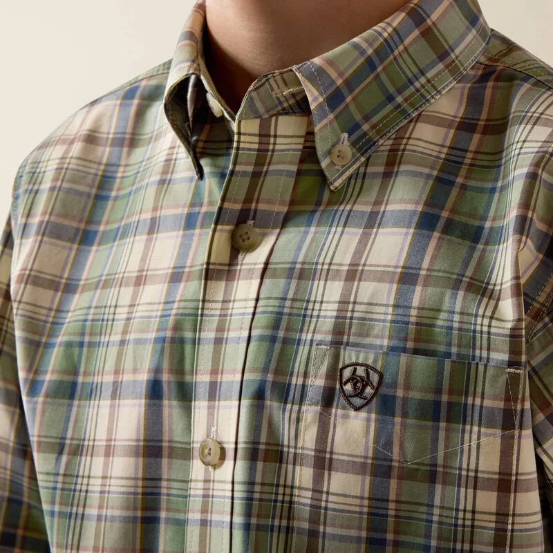 Boy's Ariat Bronze Green Plaid Pro Series Sebastian Shirt 10073634