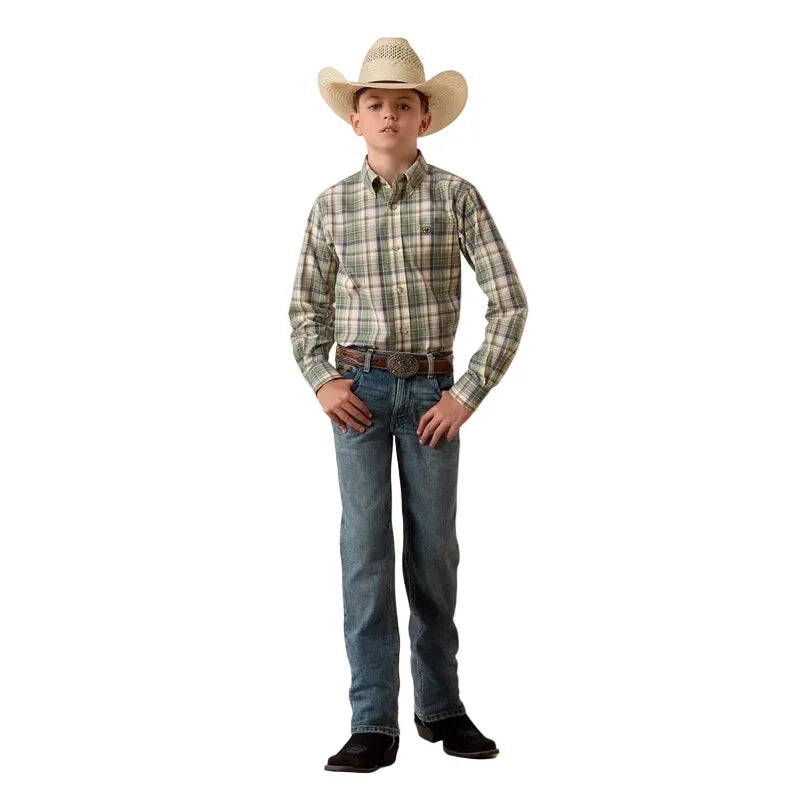 Boy's Ariat Bronze Green Plaid Pro Series Sebastian Shirt 10073634