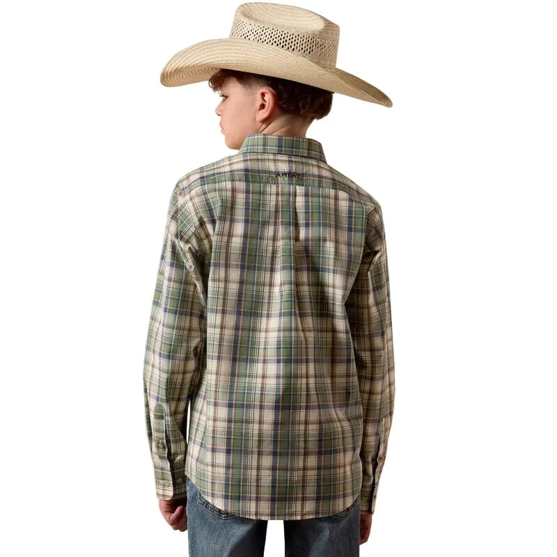 Boy's Ariat Bronze Green Plaid Pro Series Sebastian Shirt 10073634