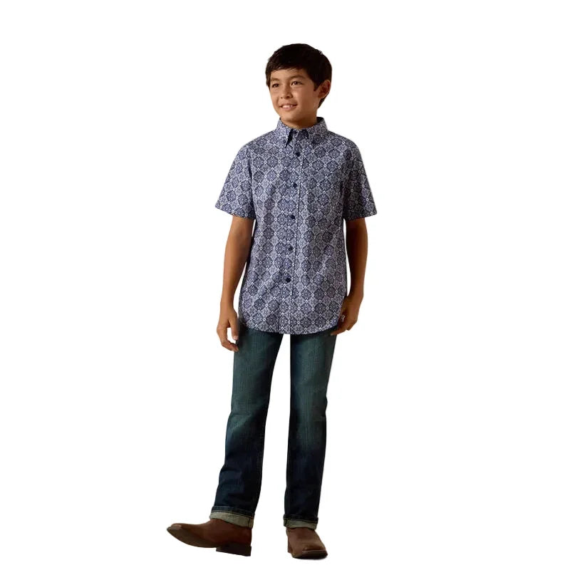 Boy's Ariat Evening Blue Medallion Print Bill Shirt 10073677